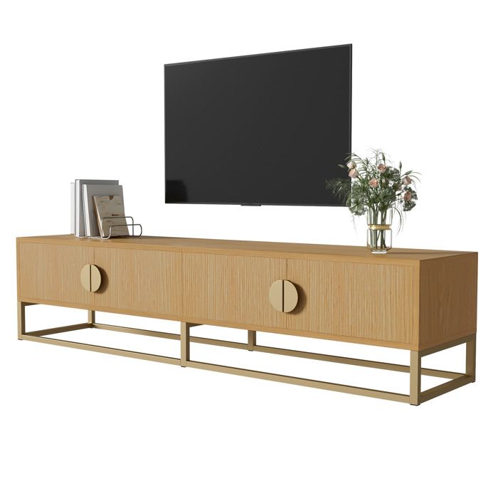 Enfilade 180 cm finition veinage bois 4 portes poignées semi-circulaires moderne
