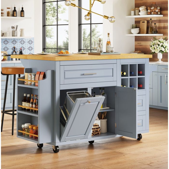 Desserte de Cuisine avec Plan Rabattable et Rangement - TCQPZ - en MDF et Métal Bleu 143 × 75 × 91 cm