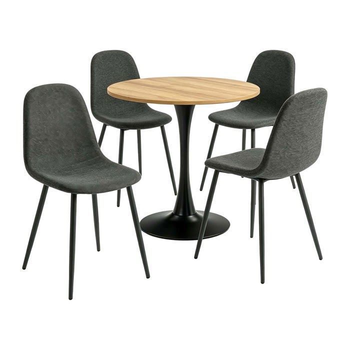 MEUBLES COSY Ensemble de salle à manger de style scandinave comprenant une table ronde en chêne et 4 chaises gris
