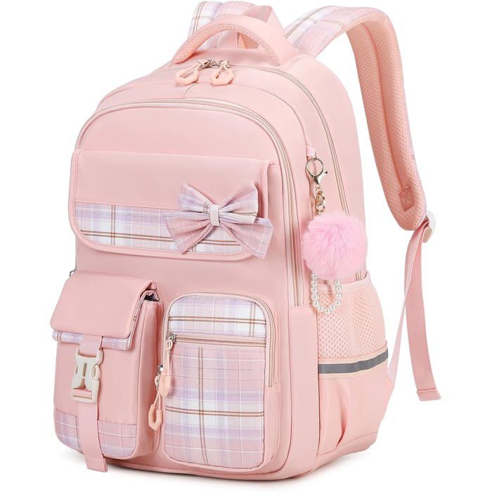 Sac à Sport Scolaire College Étanche Daypack pour Adolescentes Cartable Carreaux pour Filles de 9 à 16 ans pour les Sports Rose