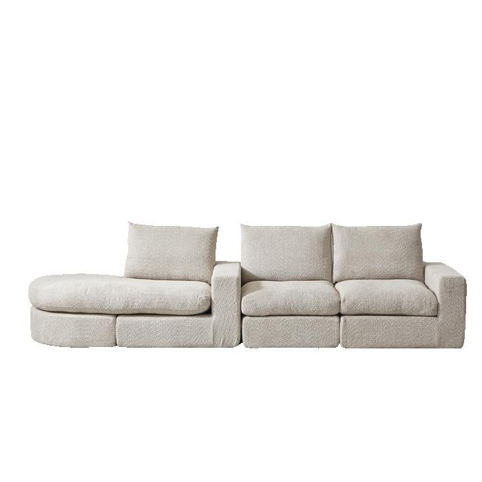 Canapé d’angle modulable 250 x 160 x 80 cm en chenille beige réversible 3 places structure à 4 modules