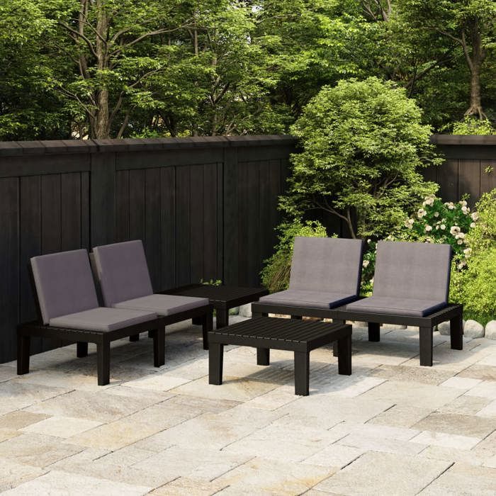 Gris Salon de jardin 4 pcs avec coussins Plastique Gris - Meuble de balcon LV49960