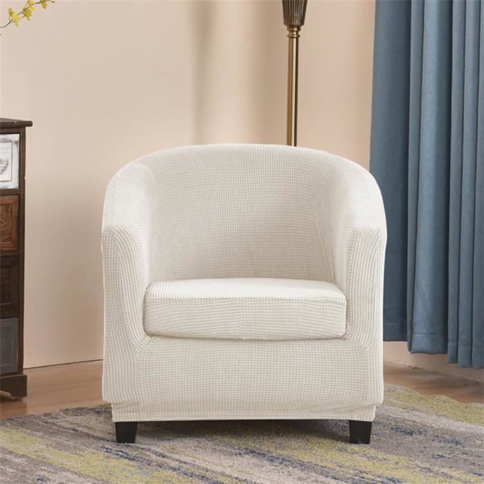Lot de 1 Housse Fauteuil Cabriolet Chesterfield Extensible Tissu Jacquard Carreaux Couverture Canapé 2 Places Blanc Corvina