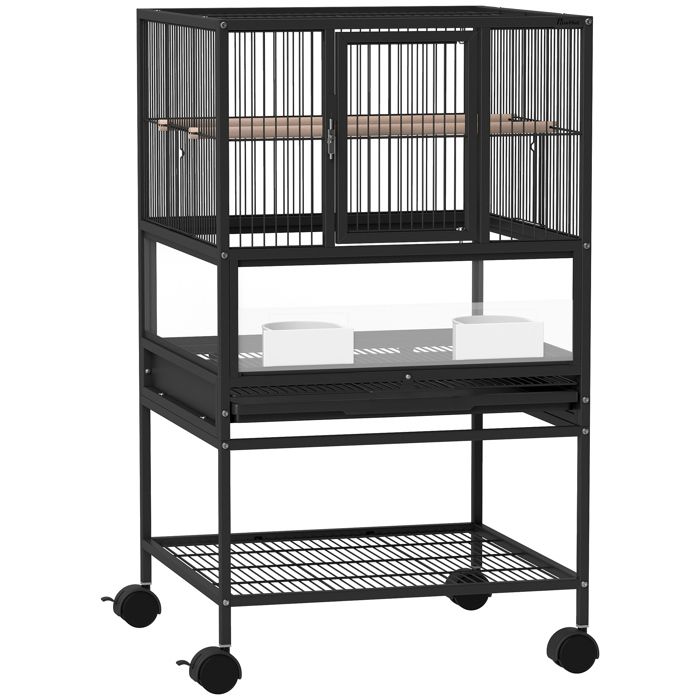 FSX Cage pour oiseaux avec étagère inférieure plateau et grille amovibles en acier et PP 48x46x83 cm noir