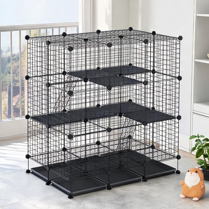 Noir Métal Hamster Hutches and Cages combining 43.7 x 29.5 x 46.9 in and Enclos modulable pour rongeurs 3 niveaux 111 x