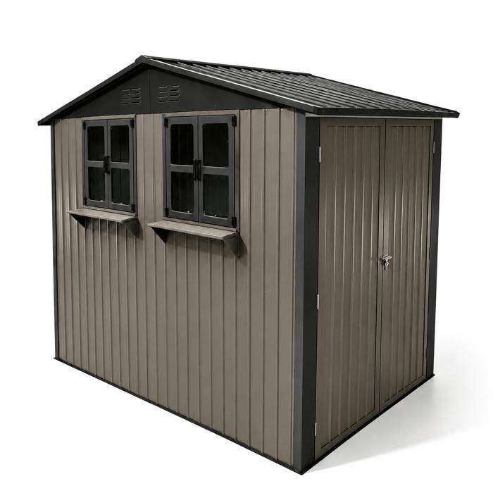 Abri de Jardin Métal -254 2x170cm (4 33 m²) - Cabane de Rangement avec 2 Fenêtres Ouvrantes Verrouillage et Support à Fleurs