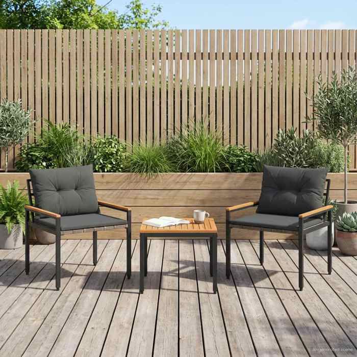Ensemble de meubles dextérieur - vidaXL - Lot de 3 - Gris foncé - 1 table 2 chaises - résine tressée - Avec coussins - 50x50x40 cm