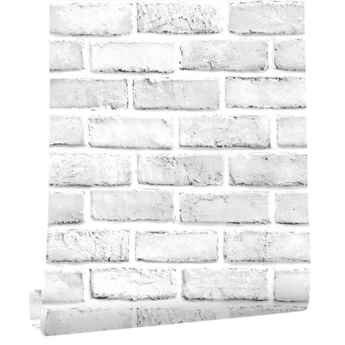 Papier peint autocollant amovible effet brique - 44 cm x 600 cm - rouleau PVC vinyle étanche pierre et feuilles