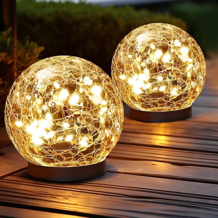 Lampes solaires dextérieur étanches - Boules de verre craquelé pour jardin - Décoration terrasse cour pelouse