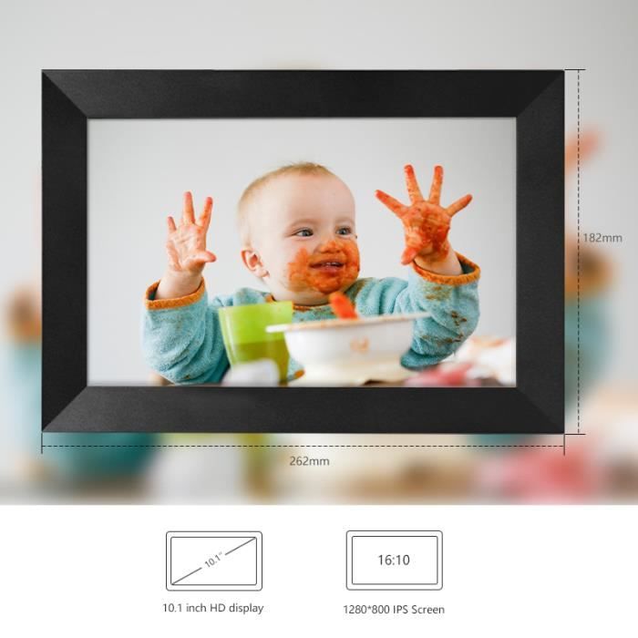 PODOOR Cadre Photo Numérique WiFi 10,1 Pouces 1080p - 16Go Mémoire, Application IOS Android