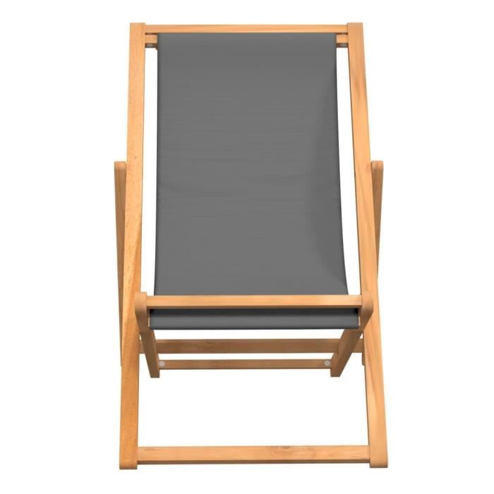 akozon chaise de plage pliable bois de teck solide gris - 7891450256887