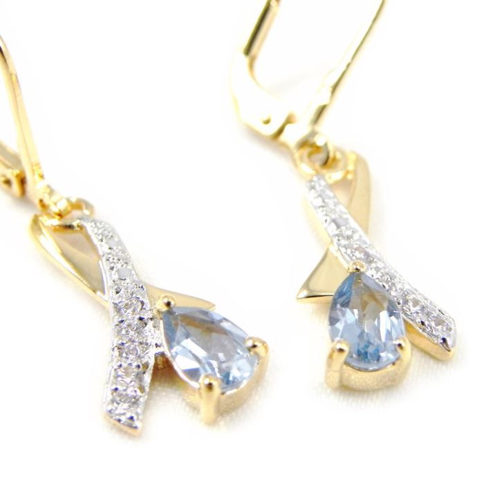 Créoles feuilles de laurier zircon plaqué or - Oriana France