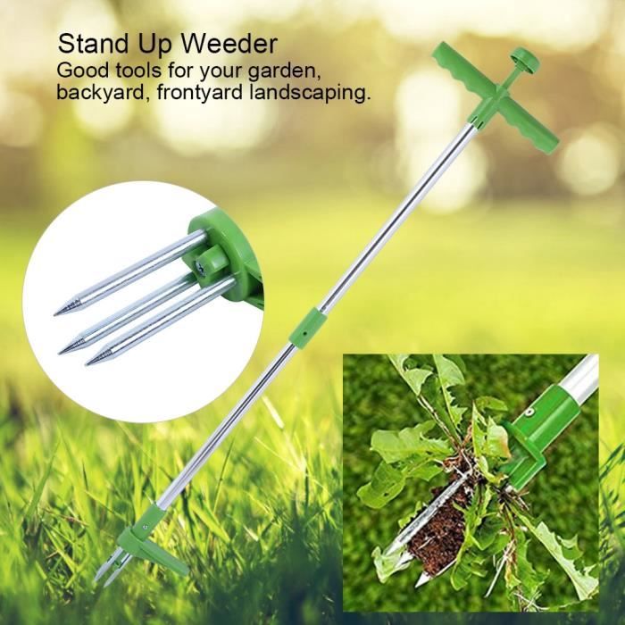 Désherbeur Manuel Ergonomique 100 Cm 3 Griffes Acier Inox – Extracteur Mauvaises Herbes Sans Se Baisser