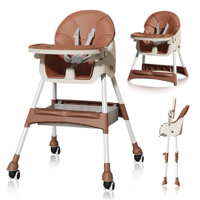 Chaise haute bébé 2 en 1 pliable - JANZDIYS - Marron - Convient