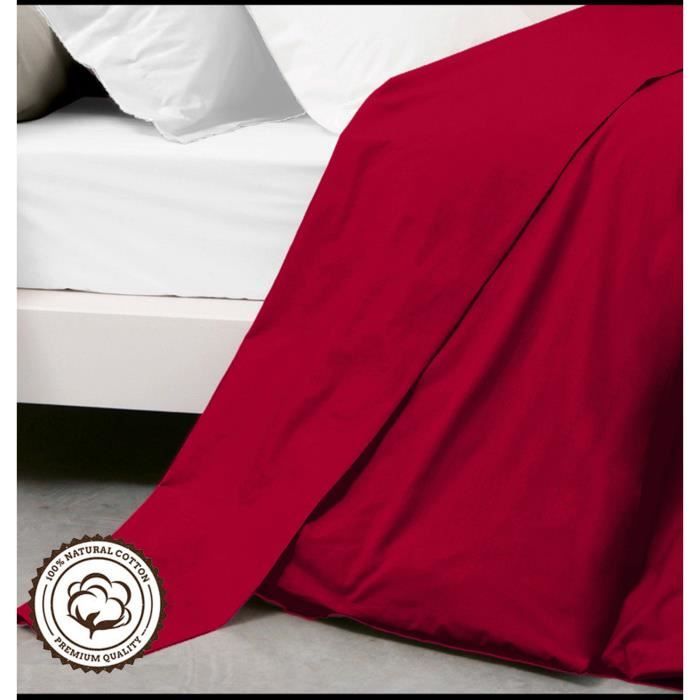 Drap Plat - Rouge - 180x290 cm - 100% Coton - Lavable en machine - 1 Personne