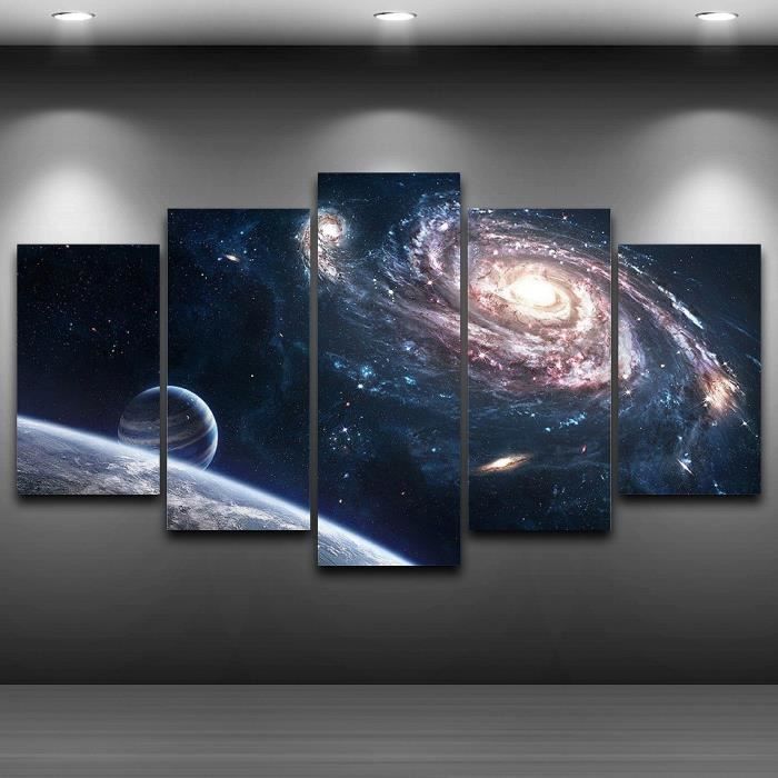 Sans Cadre 5 Pieces Imprimer Peinture Planete Exterieur Image Modulaire Cdiscount Maison