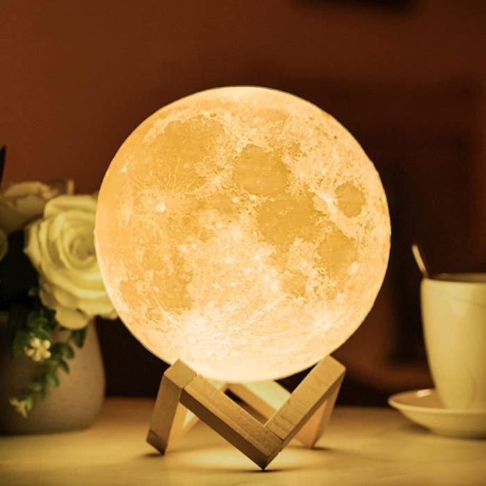 Lampe Lune LED 3D Avec Variateur D'Intensité - Charge USB - Contrôle Tactile - Diamètre 8cm - Blanc Chaud/Blanc Froid
