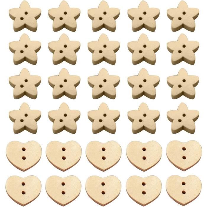 50 Boutons En Bois En Forme De Cœur Vintage - Lot Pour Couture, Déco Vêtements, Sacs Et Décoration Maison