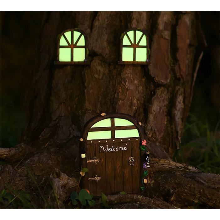Statues Miniatures Fairy Gnome Lot De 4 - Porte Et Fenêtre Magique, Décoration Jardin Lumineuse