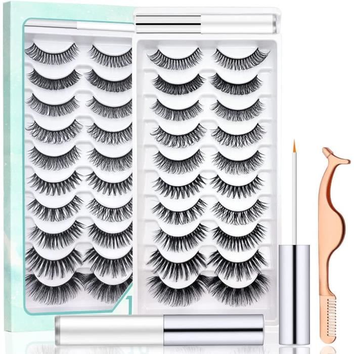Kit Faux Cils + Colle + Pince - Cils Bande Soft Naturel, Noir, Volume 15ml, Marque Arishine