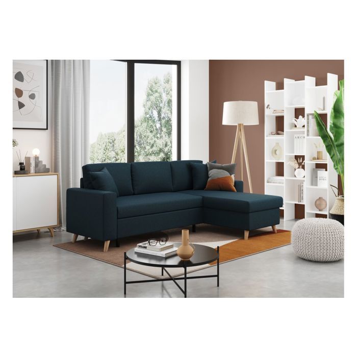 Canapé dangle MARIA SCANDINAVE Réversible et convertible Avec Coffre en Tissu - Bleu - L227 x 148 x 95cm - LOUNGITUDE Canapé dangle MARIA SCANDINAVE Réversible et convertible Avec Coffre en Tissu - Bleu - L227 x 148 x 95cm - LOUNGITUDE