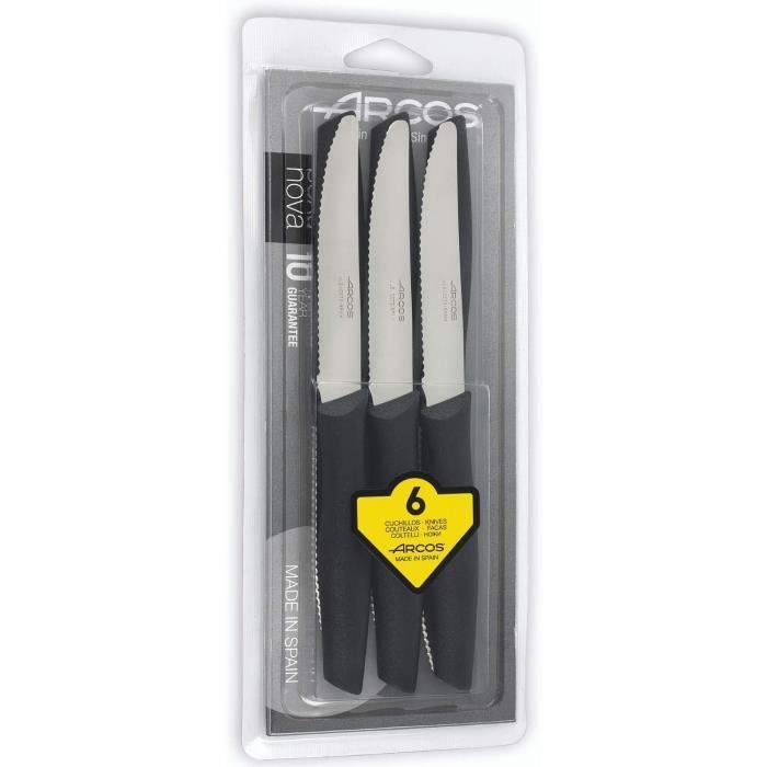 Arcos Serie Genova: Set 6 Coltelli Da Tavola In Acciaio NITRUM, Manico In Polipropilene Nero, Lama 110 Mm
