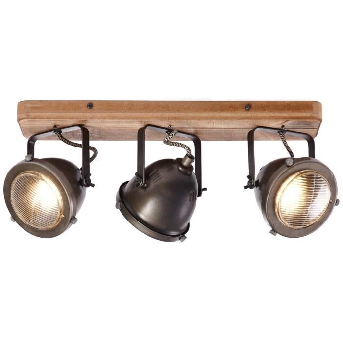 Barre de spots - Brilliant - CARMEN - 18 5x43x11 5cm - Acier brulé - métal et bois