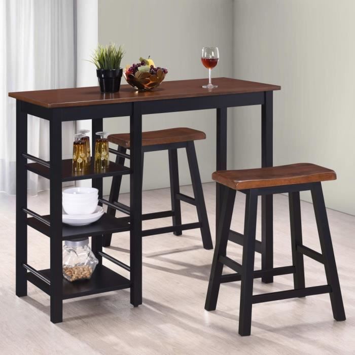 table et chaises de bar - marque - modèle - noir et marron - bois d'hévéa - mdf