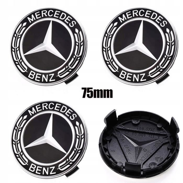 4x Cache Moyeu Mercedes 75mm Noir Mat Logo Centre Roue jante