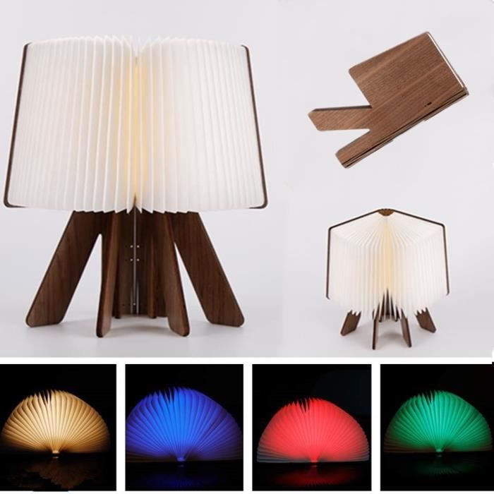 LED Lampe de Papier Rechargeable par USB Lumière Décorative avec 1000 mAh… LED Livre Lampe en Bois 12 couleur Idee Cadeau Noël Livre Lampe Pliante 