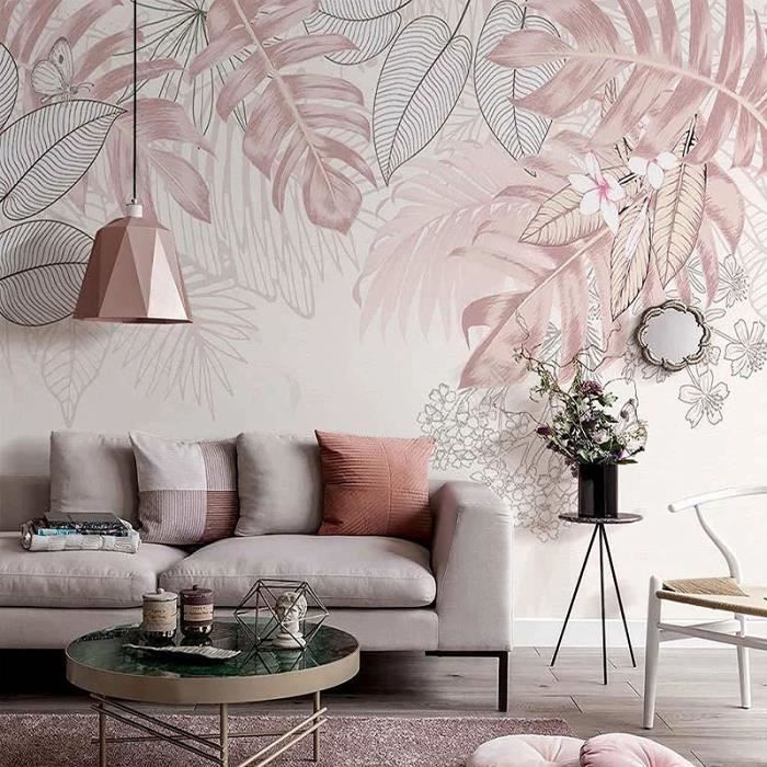 Papier peint Effet 3D Art Rose Plantes Tropicales Feuilles Intérieur ...