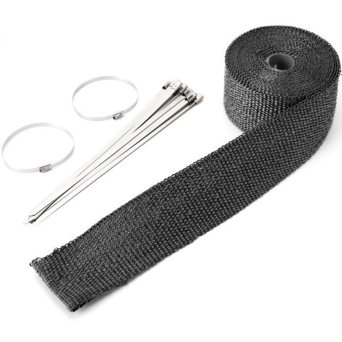 Bande Thermique échappement 15m - Ruban Isolant Haute Température Pour Moto Et Voiture Avec Attaches Inox