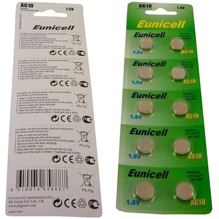 Lot De 10 Piles Bouton AG10 LR1130 1.5V Alcalines - Pour Télécommandes, Calculatrices, Jouets, Appareils Photo - 9