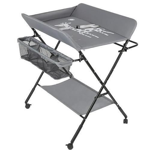 Table à langer pliable Royalbell Gris avec paniers et matelas à langer pour bébé - Hauteur réglable - 80*66*98cm