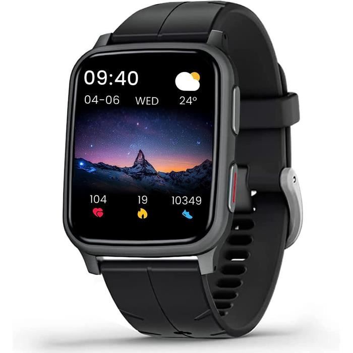 Montre Connectée 1.69" - Moniteur Fréquence Cardiaque, Sommeil, 24 Modes Sport, étanche IP68, Compatible Android/iOS