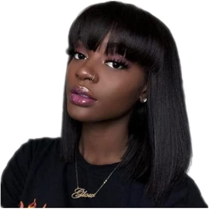Perruque Courte Afro Bouclée En Cheveux Humains - Noir - Taille Moyenne - Monofilament - Avec Cadeau