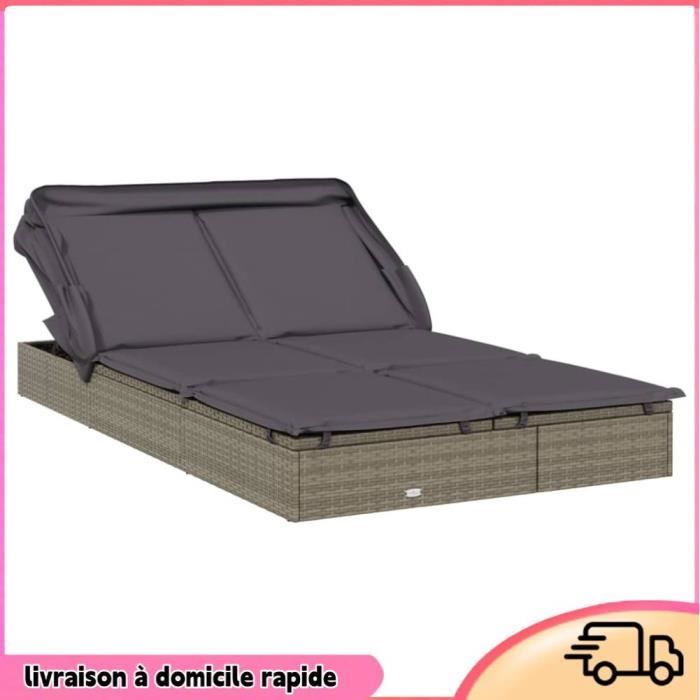 Cocosity Transat 2 places avec toit pliable gris 213x118x97 cm - 7894202834760