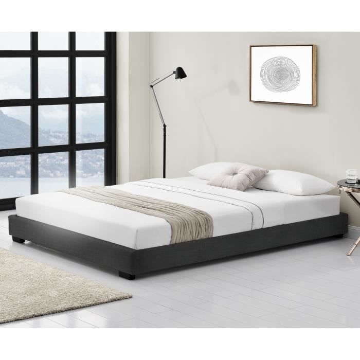 Cadre de Lit Double Masari Rembourré avec Similicuir Noir 200 x 140 cm Corium