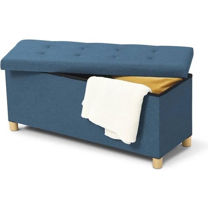 banc coffre capitonné - facilitys - vintage - bleu - siège - petit meuble complément - chambre