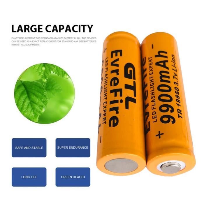 4 Piles Rechargeables 3.7V 9900mAh - Format Button Top Pour Lampes Frontales Et DIY