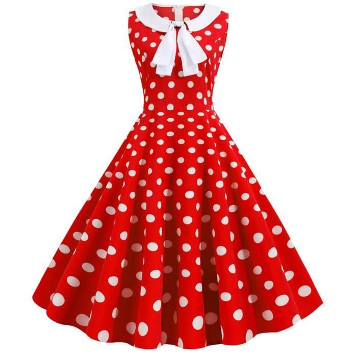 Femmes Swing Vintage 50 Ans Femme Au Foyer Lapel Casual Party De Soirée Robe De Bal Rouge