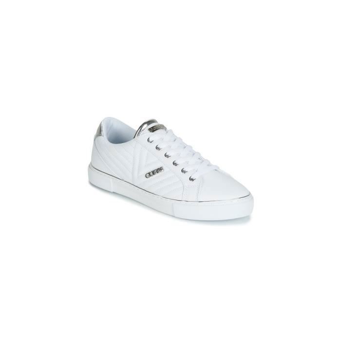 Guess Baskets Femme - Guess - Groovie - Cuir Blanc - Lacets Plats - Talon Plat