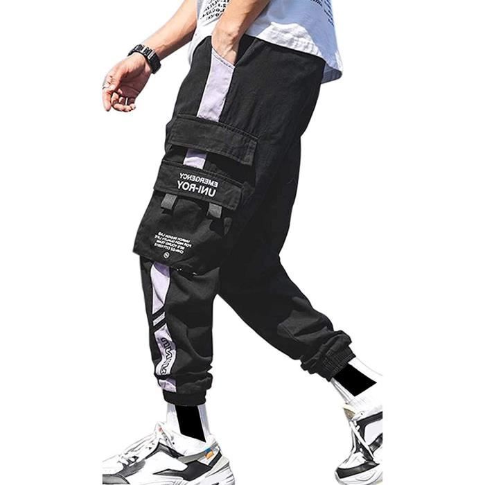 pantalon de jogging pour hommes - punk cargo - baggy techwear - hip hop sarouel - streetwear - noir