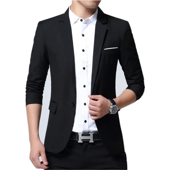 Blazer Homme,Slim Fit Veste de Costume Homme,Veste de Smoking Homme Simple  Poitrine Bouton pour Mariage Business Fête-Noir