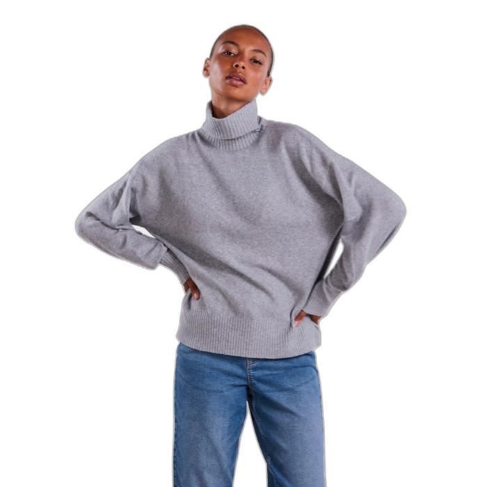 Pullover à col montant femme Pieces Cava ight grey melange Light grey ...
