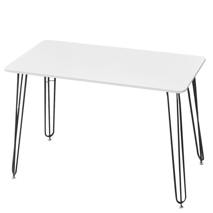 ohmg table a manger seule table de salle à manger (blanc uni) 110*60cm pieds carrés en fer