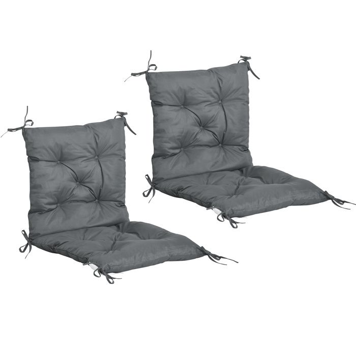 Lot de 2 coussins matelas assise dossier 2 en 1 pour chaise fauteuil grand confort 98L x 50l x 8H cm gris 38 98x50x8cm Gris