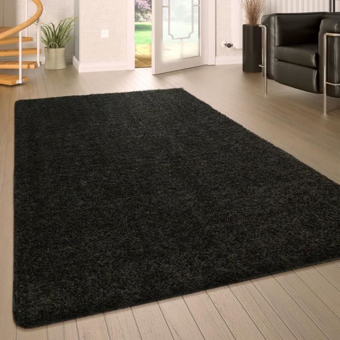 Tapis carré à poils longs shaggy Trend uni - noir 300x300 cm