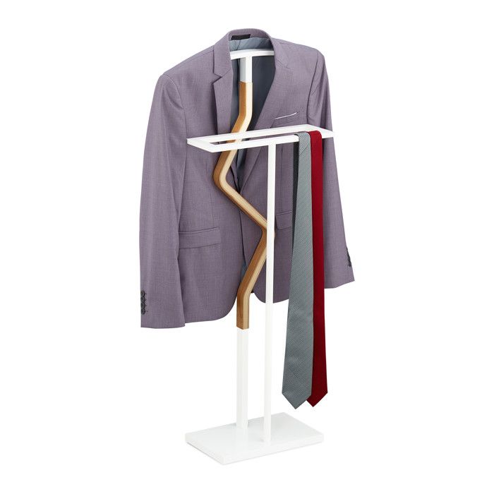 Relaxdays valet de chambre pour costume & pantalon mélange bois-métal portant vêtements 110x46x19 cm blanc/nature