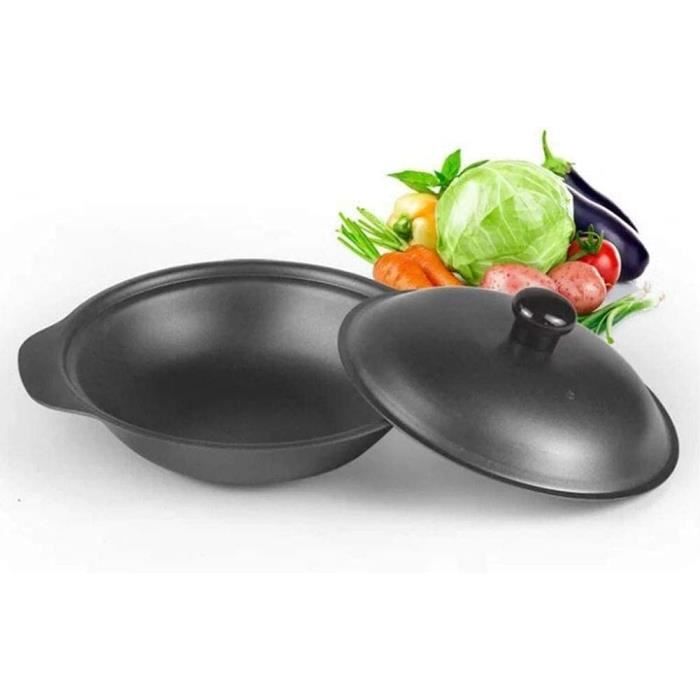 Set De 3 Poêles En Pierre De Lave Avec Couvercles - Anti-adhésif Naturel - Tailles 20, 24, 28 Cm - Pour Une Cuisine Saine - 9